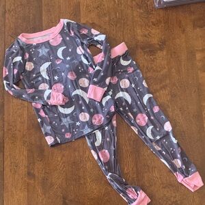 Little Sleepies Pink and Gray Moon Pajama Set